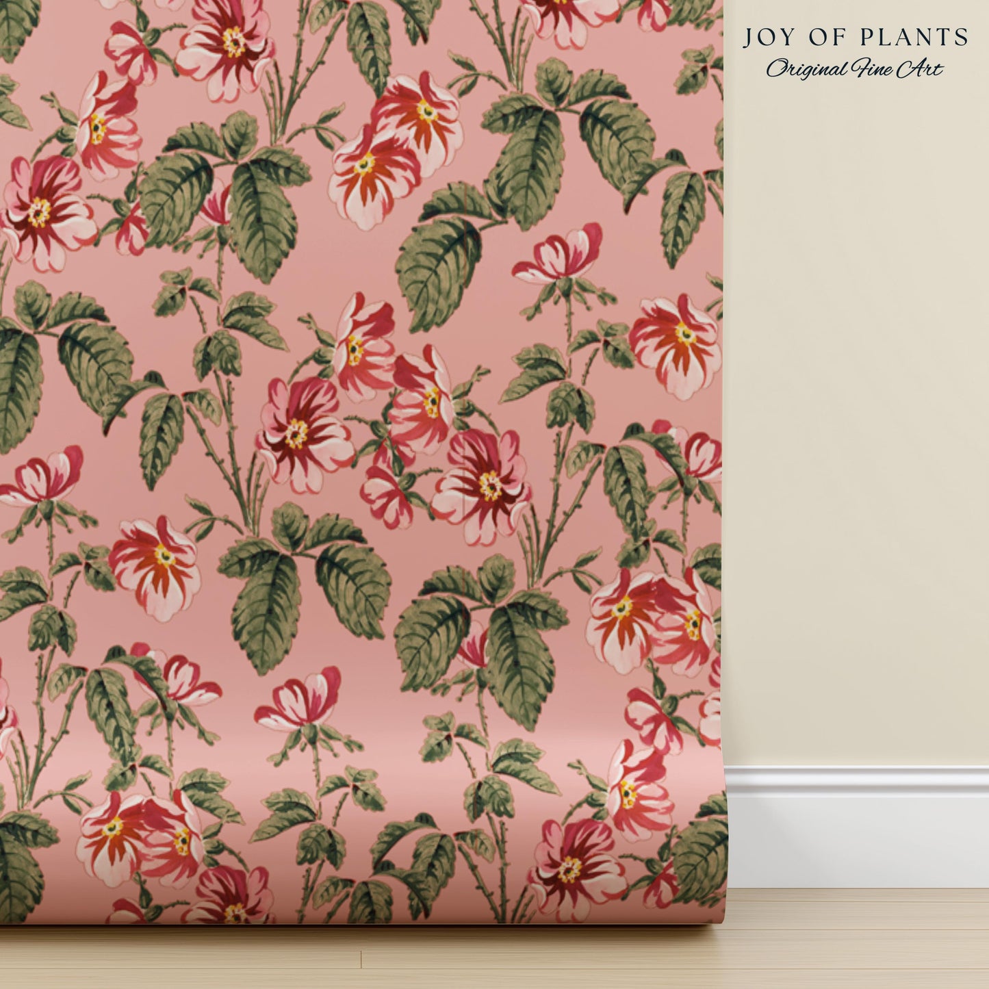 Soft Blush Pink Wallpaper | English Garden Heritage Print Vintage Cottage Renter Friendly Victorian Coquette Coral Botanical Heritage Print