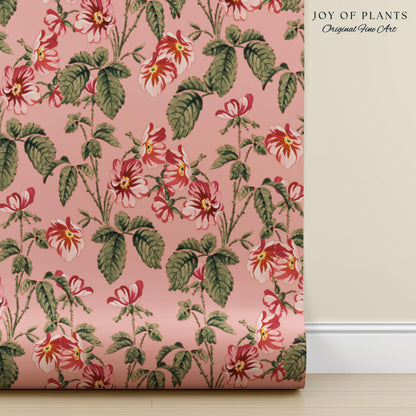 Soft Blush Pink Wallpaper | English Garden Heritage Print Vintage Cottage Renter Friendly Victorian Coquette Coral Botanical Heritage Print