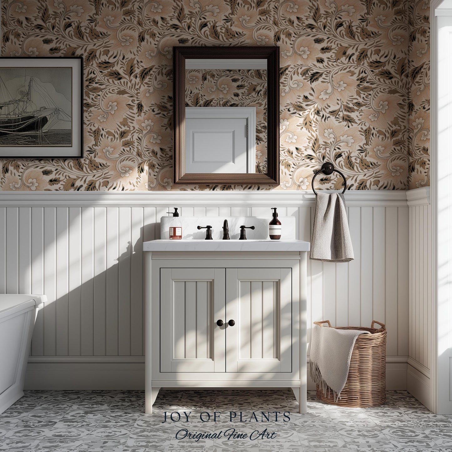 Timeless Classic Scroll Wallpaper | Vintage Inspired Peel and Stick Home Decor Renter Friendly Bedroom Accent Vintage Inspired Botanicals