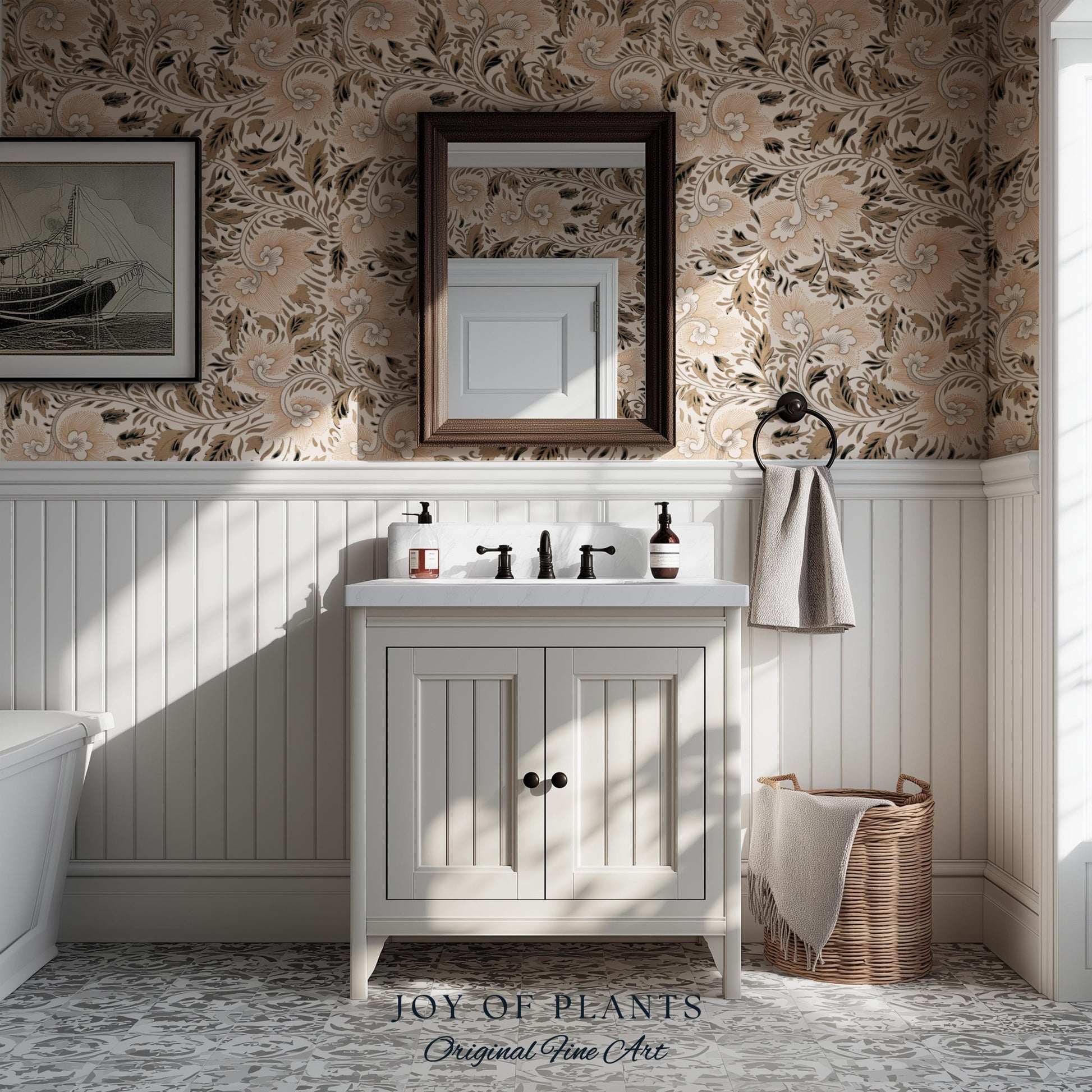 Timeless Classic Scroll Wallpaper | Vintage Inspired Peel and Stick Home Decor Renter Friendly Bedroom Accent Vintage Inspired Botanicals