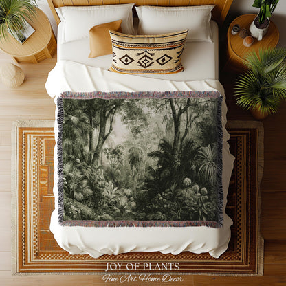 Enchanted Wilderness Realism Tapestry | Romantic Botanical Vintage Foliage Woven Throw Antique Naturalism Jacquard Verdure Rainforest