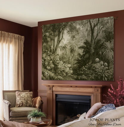 Enchanted Wilderness Realism Tapestry | Romantic Botanical Vintage Foliage Woven Throw Antique Naturalism Jacquard Verdure Rainforest