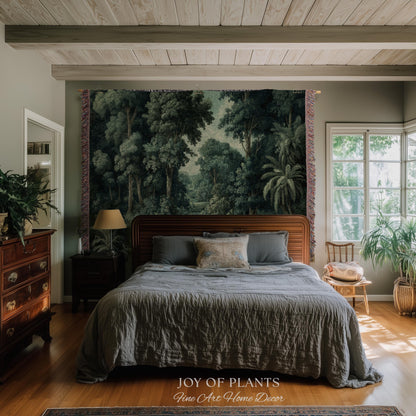 Old World Jungle Realism Tapestry | Victorian Botanical Atmospheric Forest Woven Throw Blanket Green Nature French Greenery Wall Art Earthy