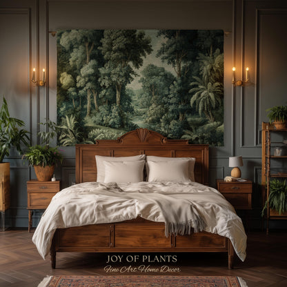 Old World Jungle Realism Tapestry | Victorian Botanical Atmospheric Forest Woven Throw Blanket Green Nature French Greenery Wall Art Earthy