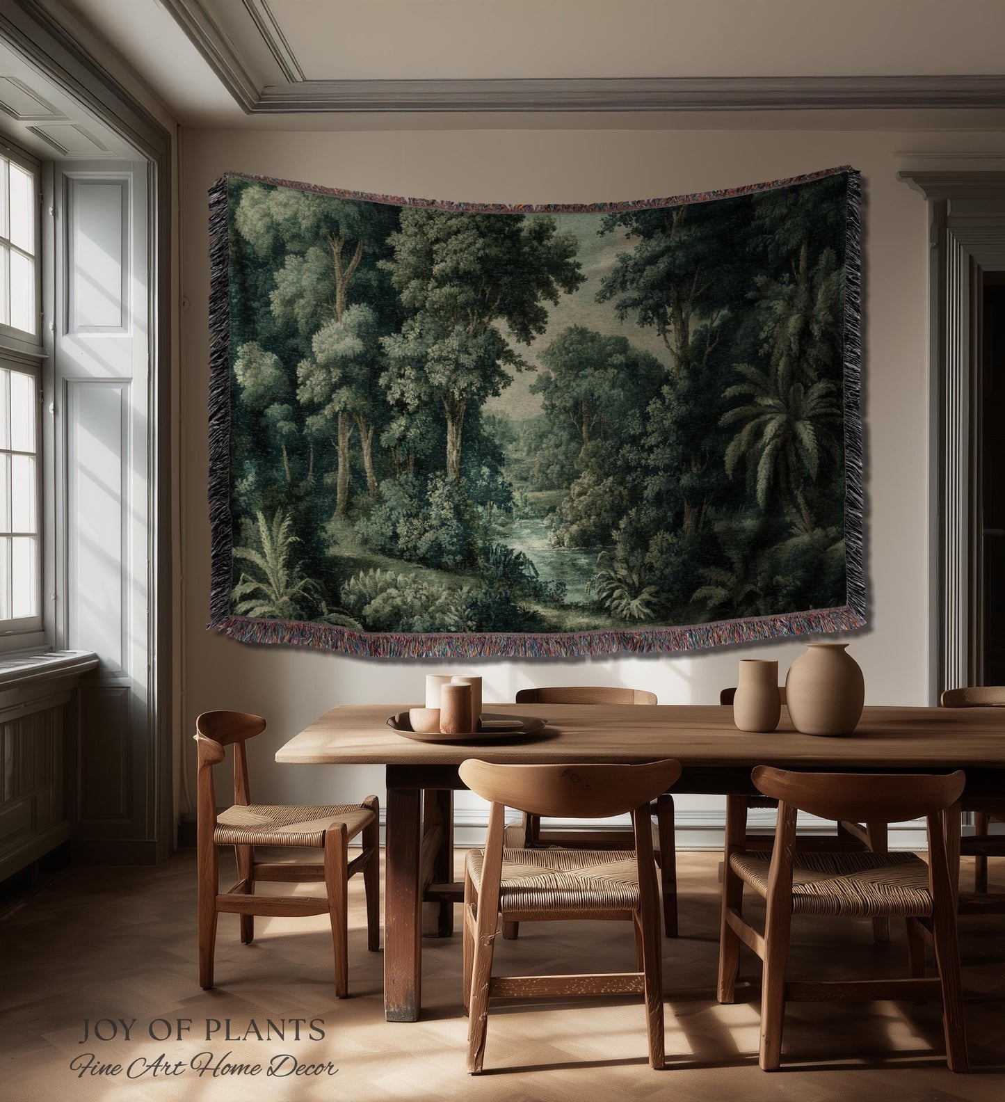 Old World Jungle Realism Tapestry | Victorian Botanical Atmospheric Forest Woven Throw Blanket Green Nature French Greenery Wall Art Earthy