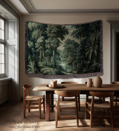 Old World Jungle Realism Tapestry | Victorian Botanical Atmospheric Forest Woven Throw Blanket Green Nature French Greenery Wall Art Earthy