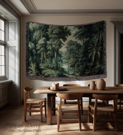 Old World Jungle Realism Tapestry | Victorian Botanical Atmospheric Forest Woven Throw Blanket Green Nature French Greenery Wall Art Earthy