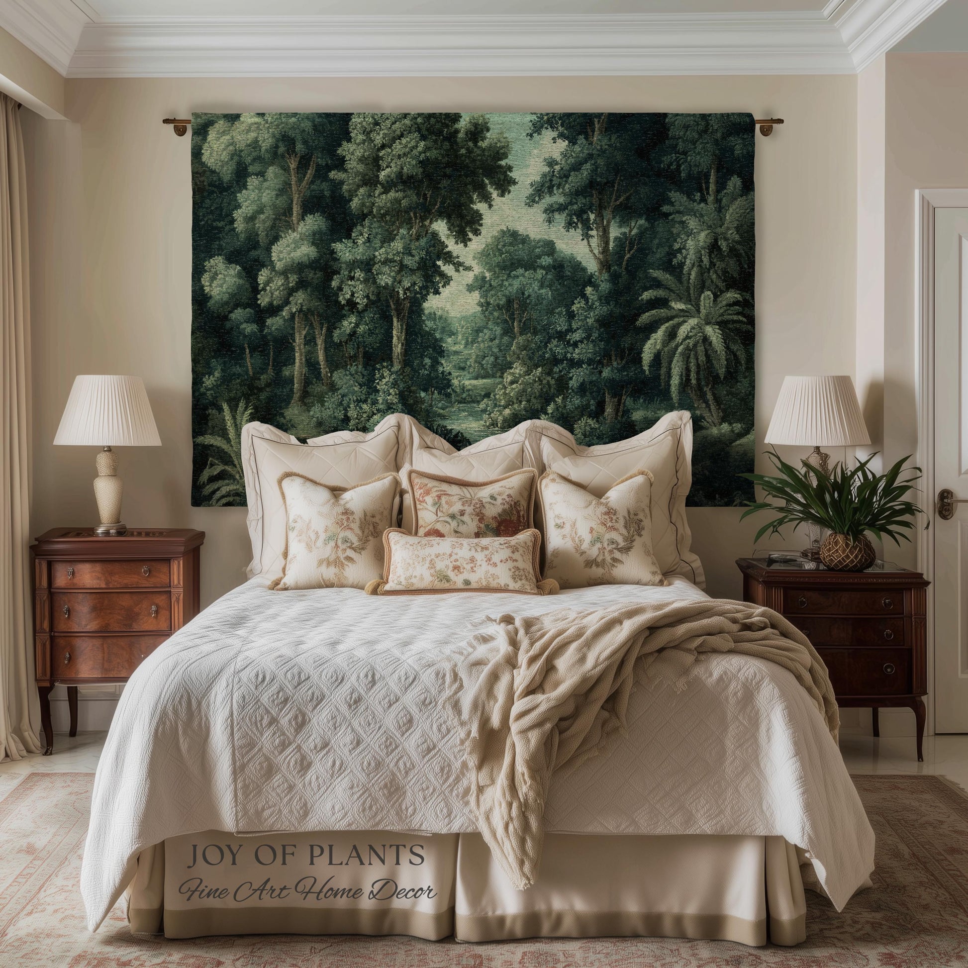 Old World Jungle Realism Tapestry | Victorian Botanical Atmospheric Forest Woven Throw Blanket Green Nature French Greenery Wall Art Earthy