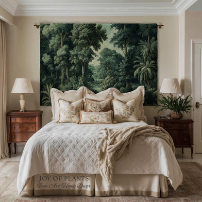 Old World Jungle Realism Tapestry | Victorian Botanical Atmospheric Forest Woven Throw Blanket Green Nature French Greenery Wall Art Earthy
