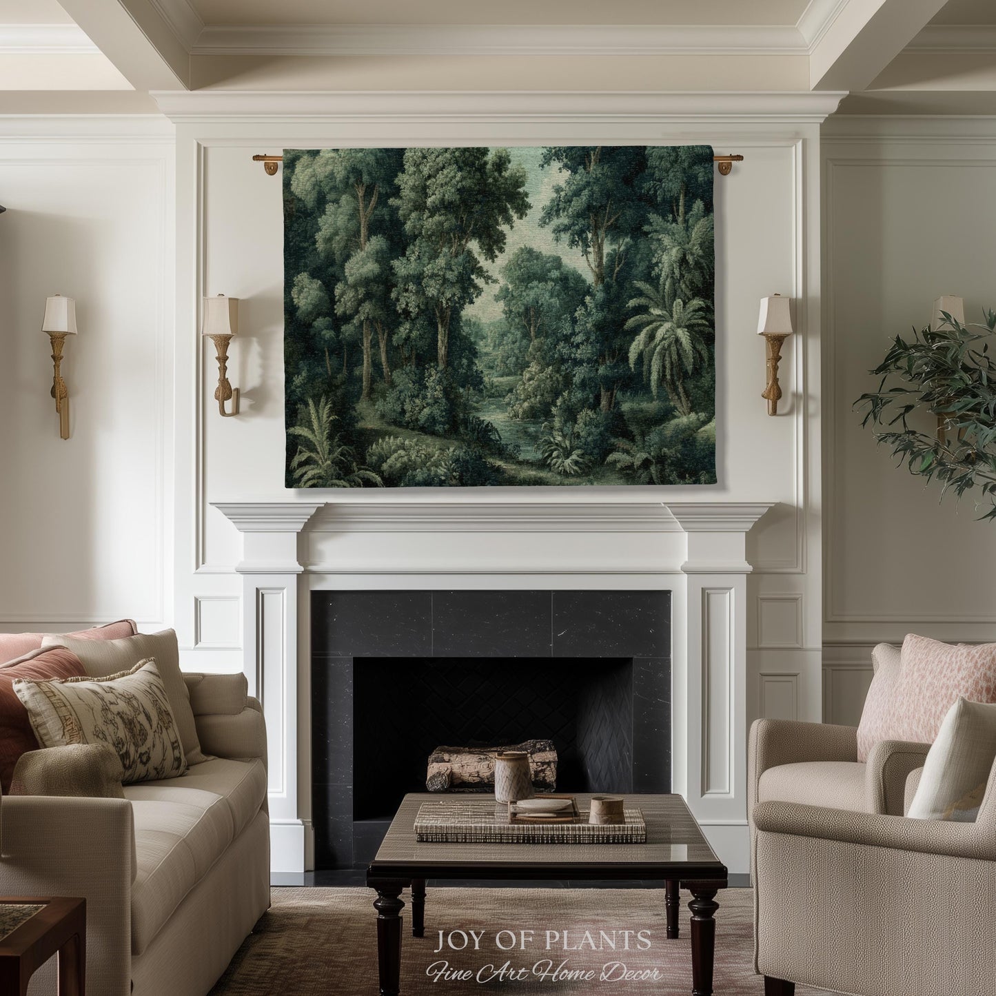 Old World Jungle Realism Tapestry | Victorian Botanical Atmospheric Forest Woven Throw Blanket Green Nature French Greenery Wall Art Earthy