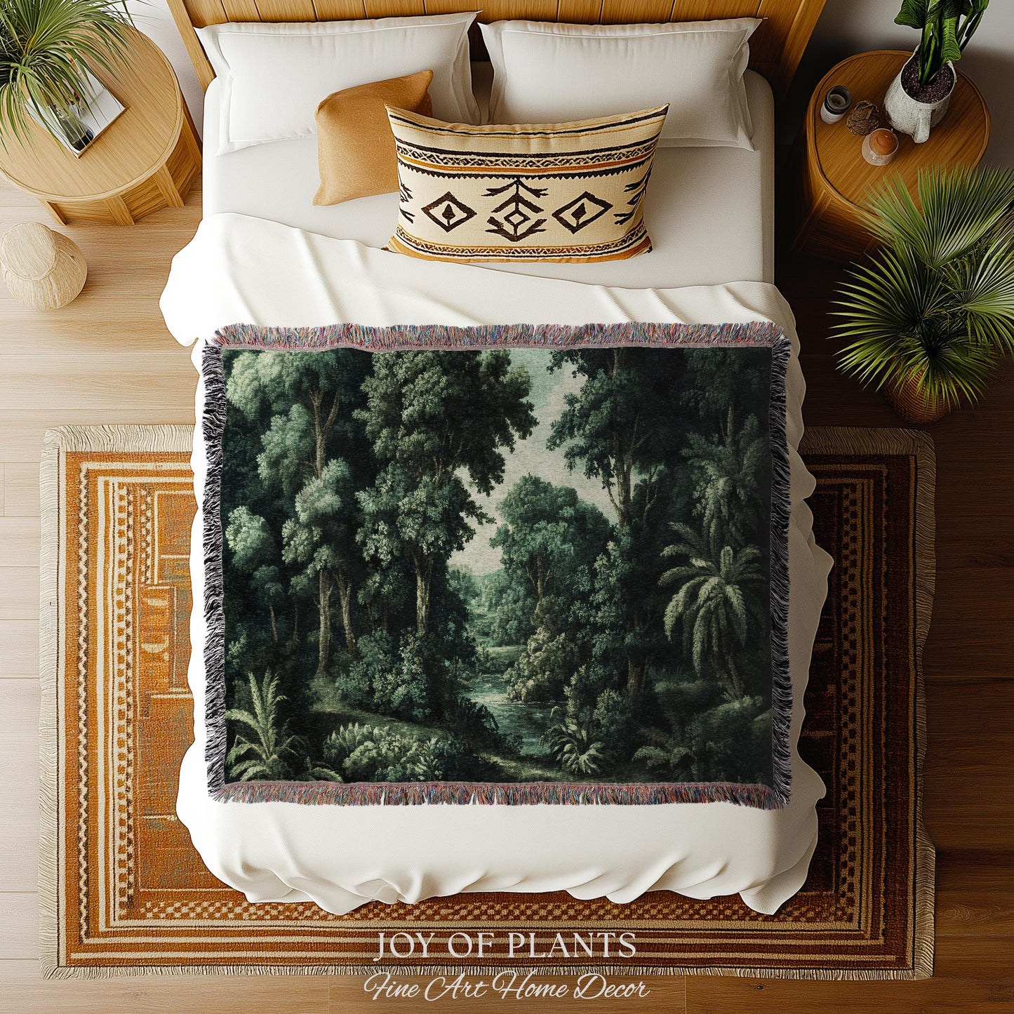 Old World Jungle Realism Tapestry | Victorian Botanical Atmospheric Forest Woven Throw Blanket Green Nature French Greenery Wall Art Earthy