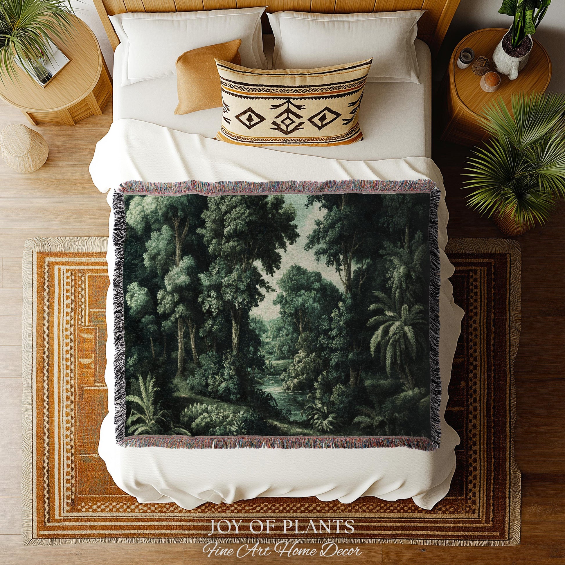 Old World Jungle Realism Tapestry | Victorian Botanical Atmospheric Forest Woven Throw Blanket Green Nature French Greenery Wall Art Earthy