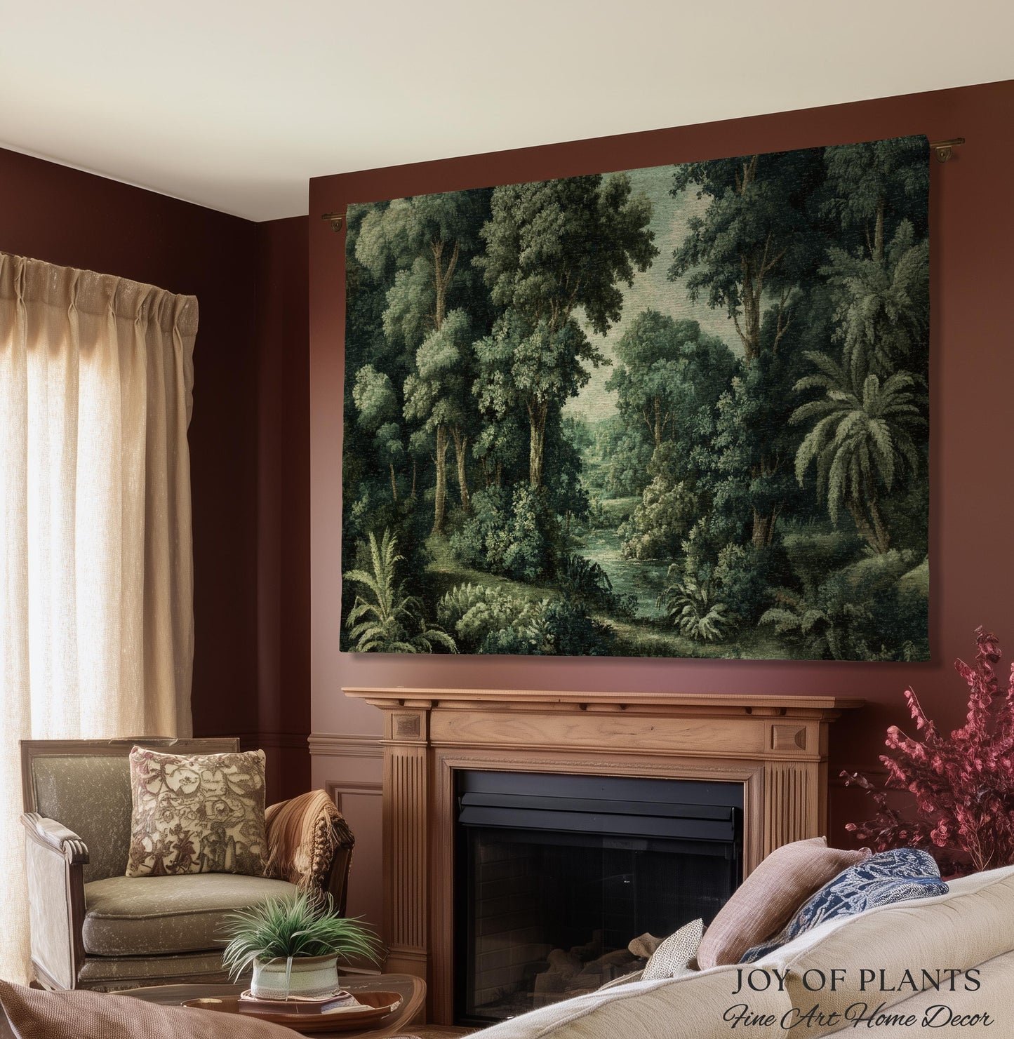 Old World Jungle Realism Tapestry | Victorian Botanical Atmospheric Forest Woven Throw Blanket Green Nature French Greenery Wall Art Earthy