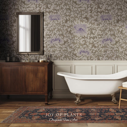 Country Cottage Lavender Wallpaper | Pastel Floral Elegant Peel and Stick Vintage Inspired Home Decor Renter Friendly Traditional Wall Art