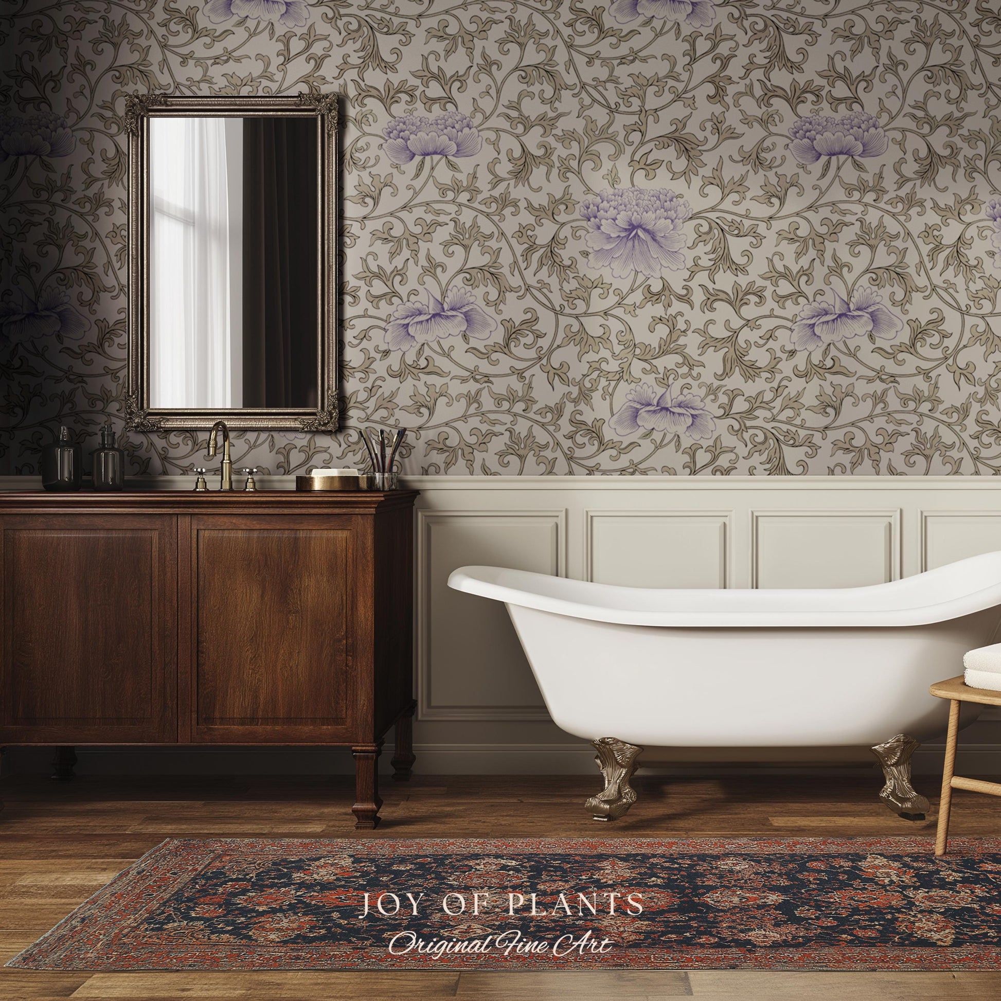 Country Cottage Lavender Wallpaper | Pastel Floral Elegant Peel and Stick Vintage Inspired Home Decor Renter Friendly Traditional Wall Art