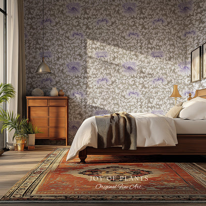 Country Cottage Lavender Wallpaper | Pastel Floral Elegant Peel and Stick Vintage Inspired Home Decor Renter Friendly Traditional Wall Art