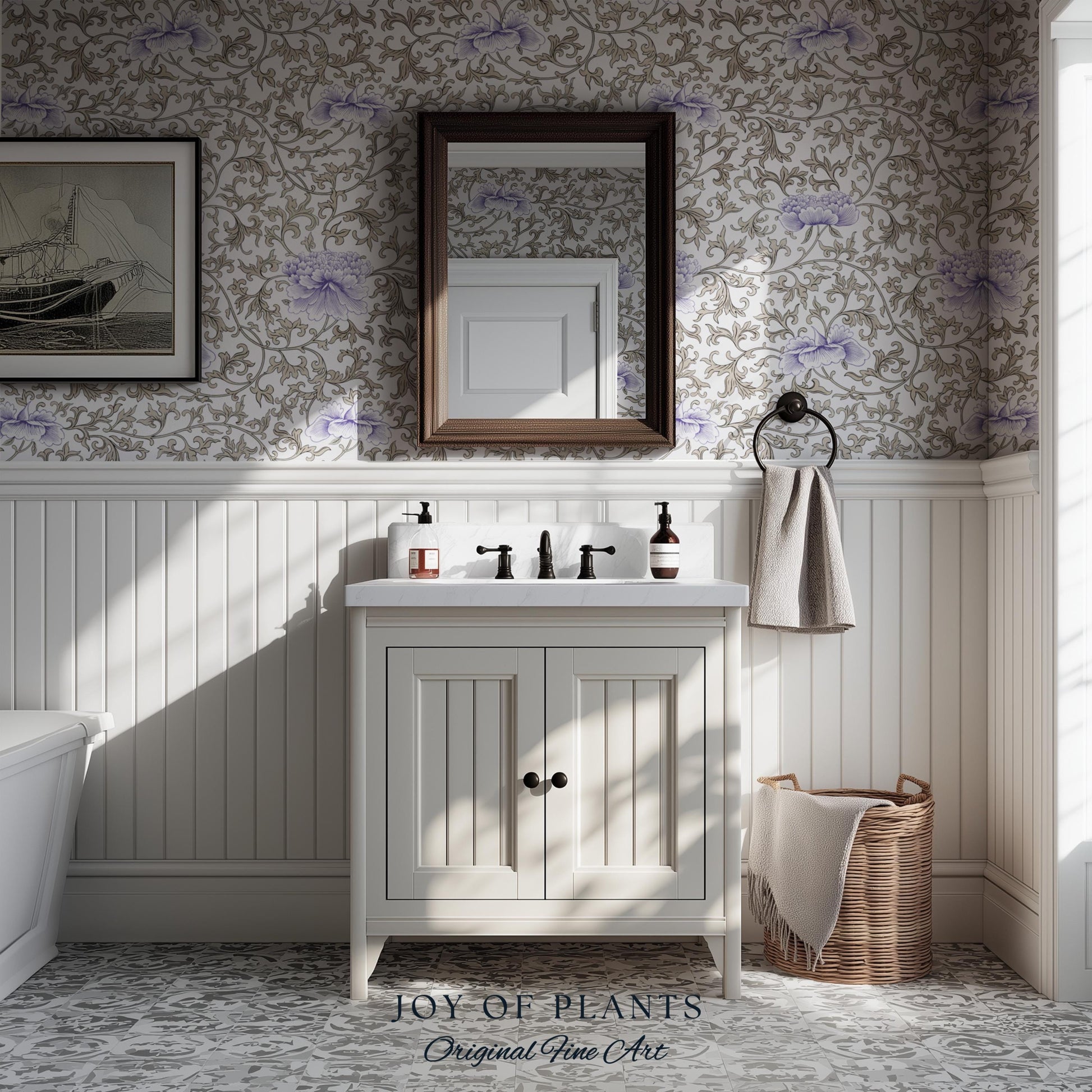 Country Cottage Lavender Wallpaper | Pastel Floral Elegant Peel and Stick Vintage Inspired Home Decor Renter Friendly Traditional Wall Art