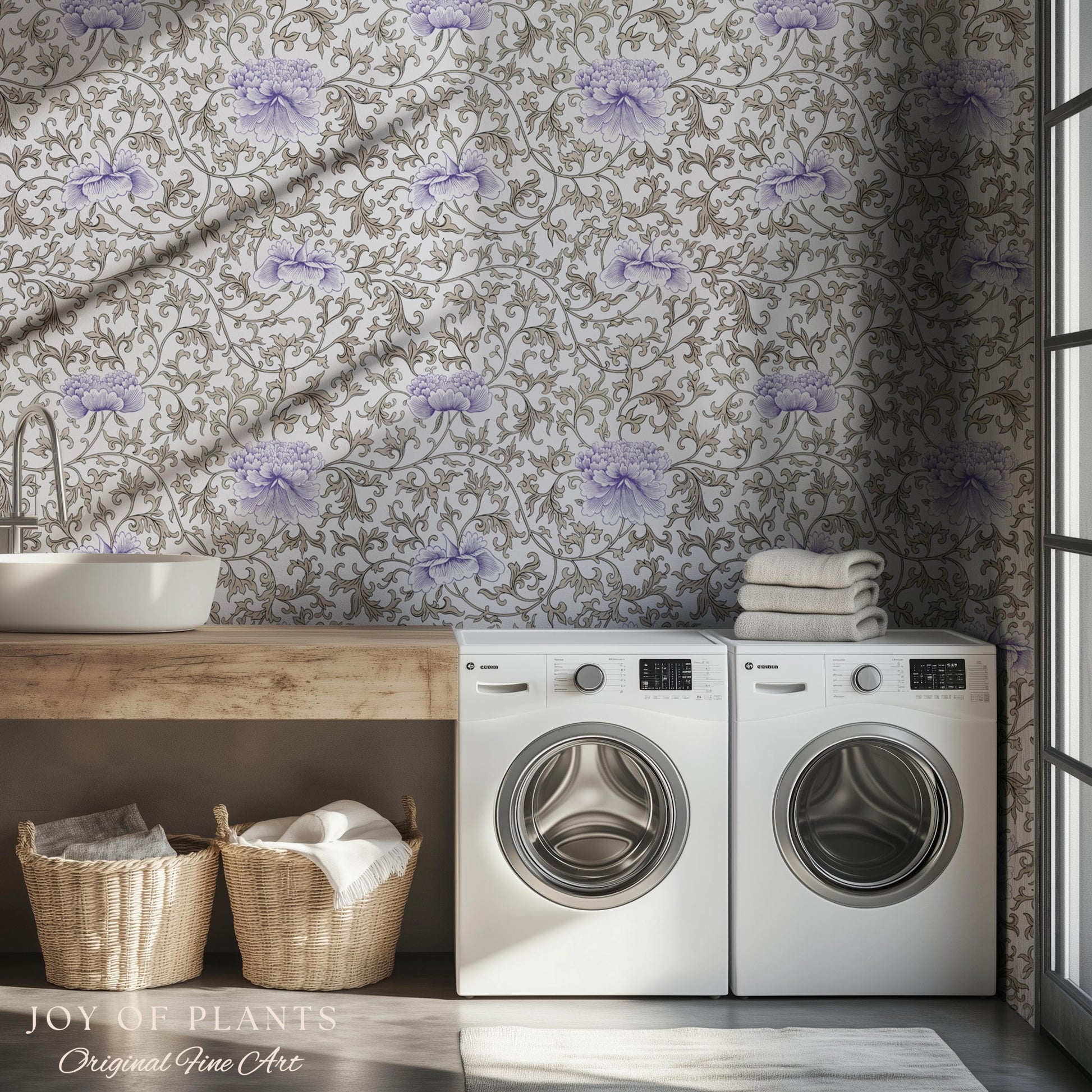Country Cottage Lavender Wallpaper | Pastel Floral Elegant Peel and Stick Vintage Inspired Home Decor Renter Friendly Traditional Wall Art