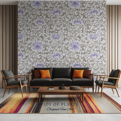 Country Cottage Lavender Wallpaper | Pastel Floral Elegant Peel and Stick Vintage Inspired Home Decor Renter Friendly Traditional Wall Art