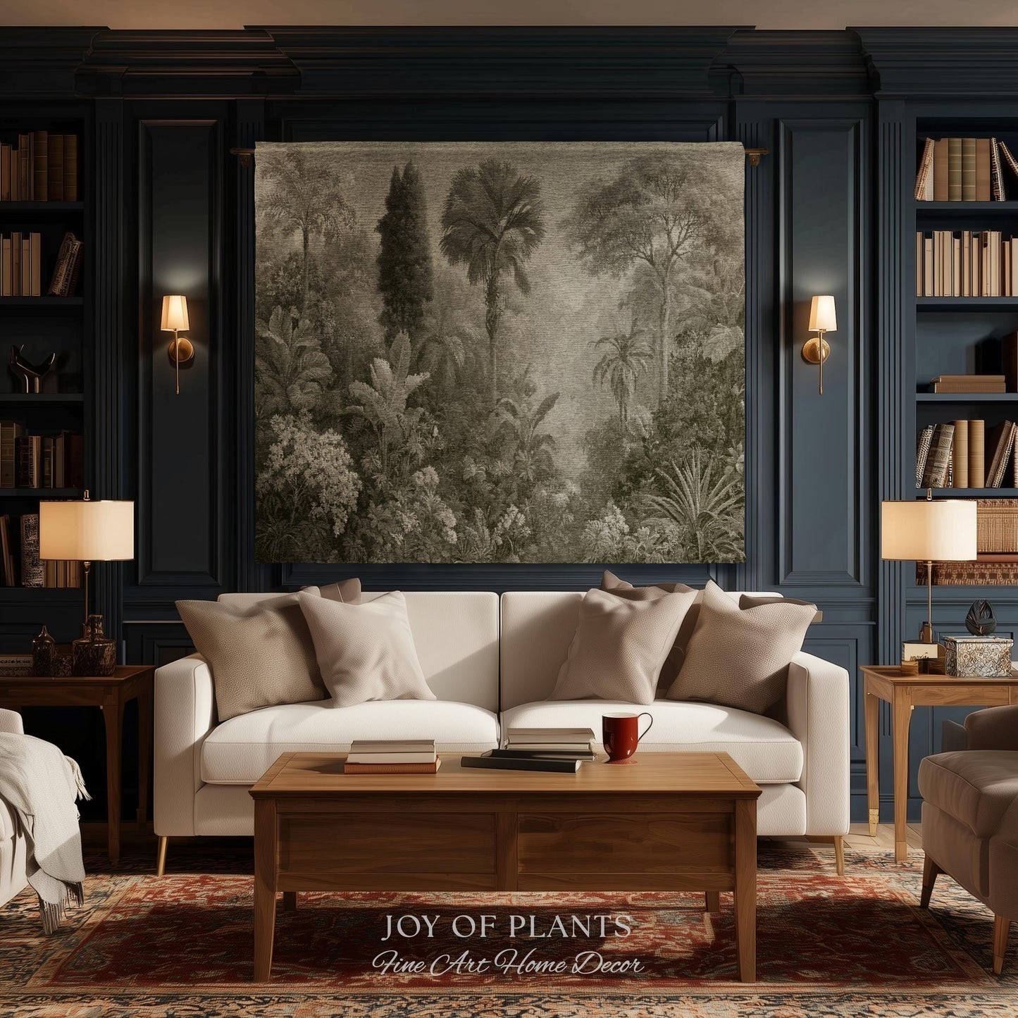 Heritage Botanical Rainforest Tapestry | Museum Textile Sage Green Romantic Woven Throw Blanket Victorian Jungle Wall Art Pastoral Trees