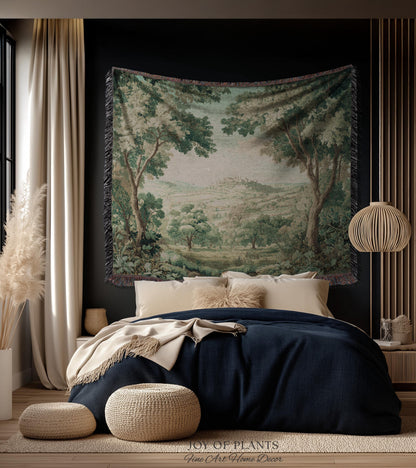 Hillside Landscape French Verdure Wall Art | Traditional Pastoral Textile Woodland Meadow Garden Estate Woven Jacquard Tapestry Old World