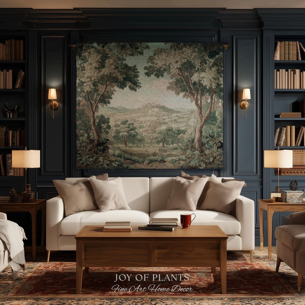 Hillside Landscape French Verdure Wall Art | Traditional Pastoral Textile Woodland Meadow Garden Estate Woven Jacquard Tapestry Old World