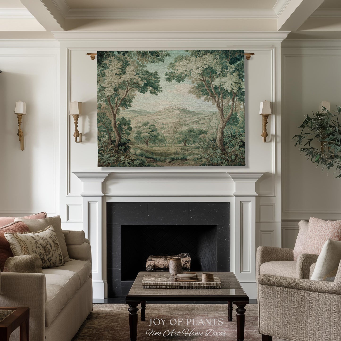 Hillside Landscape French Verdure Wall Art | Traditional Pastoral Textile Woodland Meadow Garden Estate Woven Jacquard Tapestry Old World