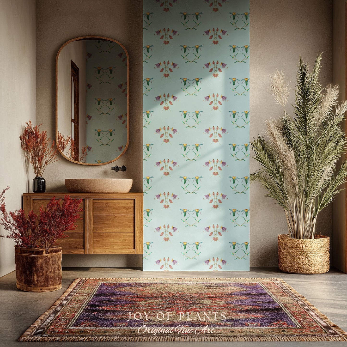 Delicate Florals Pastel Blue Wallpaper | Robin's Egg French Inspired Peel and Stick Wall Art Subtle Design Accent Renter Friendly Bedroom