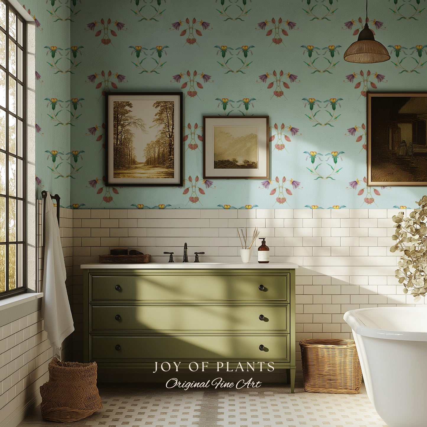 Delicate Florals Pastel Blue Wallpaper | Robin's Egg French Inspired Peel and Stick Wall Art Subtle Design Accent Renter Friendly Bedroom