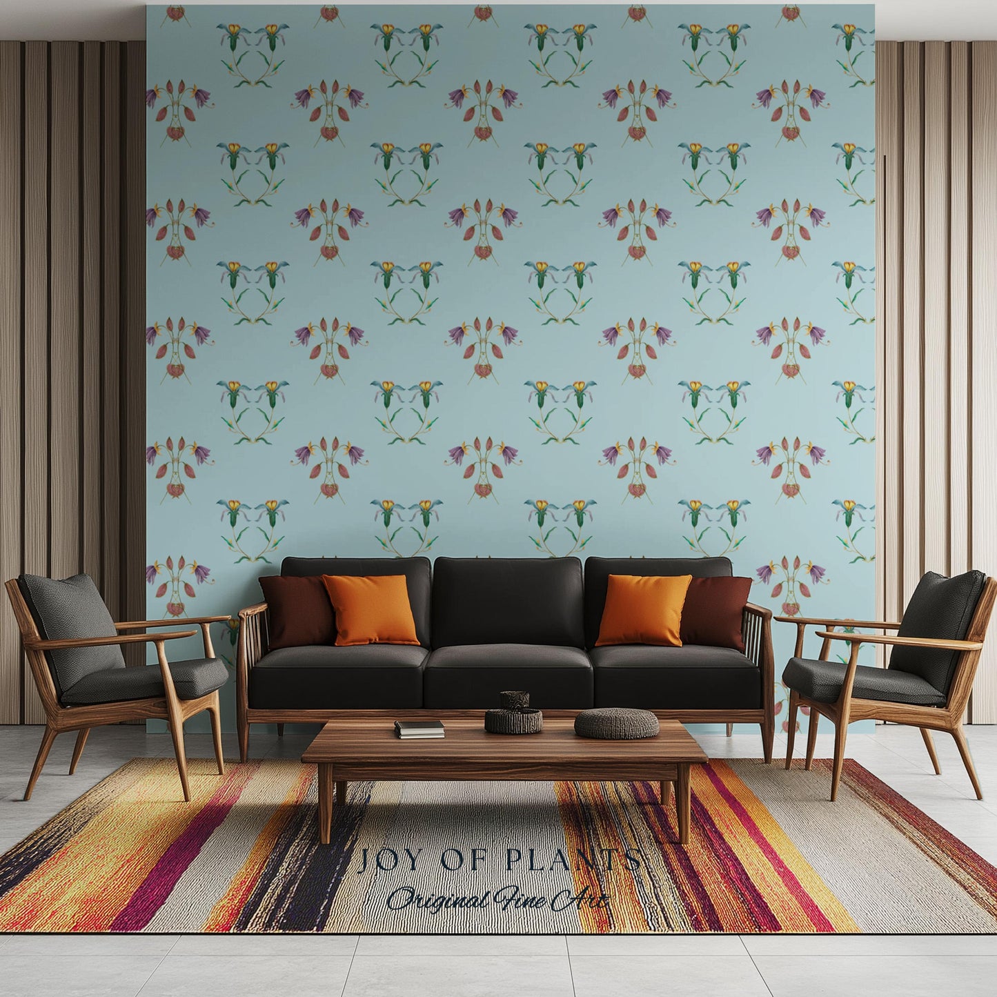 Delicate Florals Pastel Blue Wallpaper | Robin's Egg French Inspired Peel and Stick Wall Art Subtle Design Accent Renter Friendly Bedroom