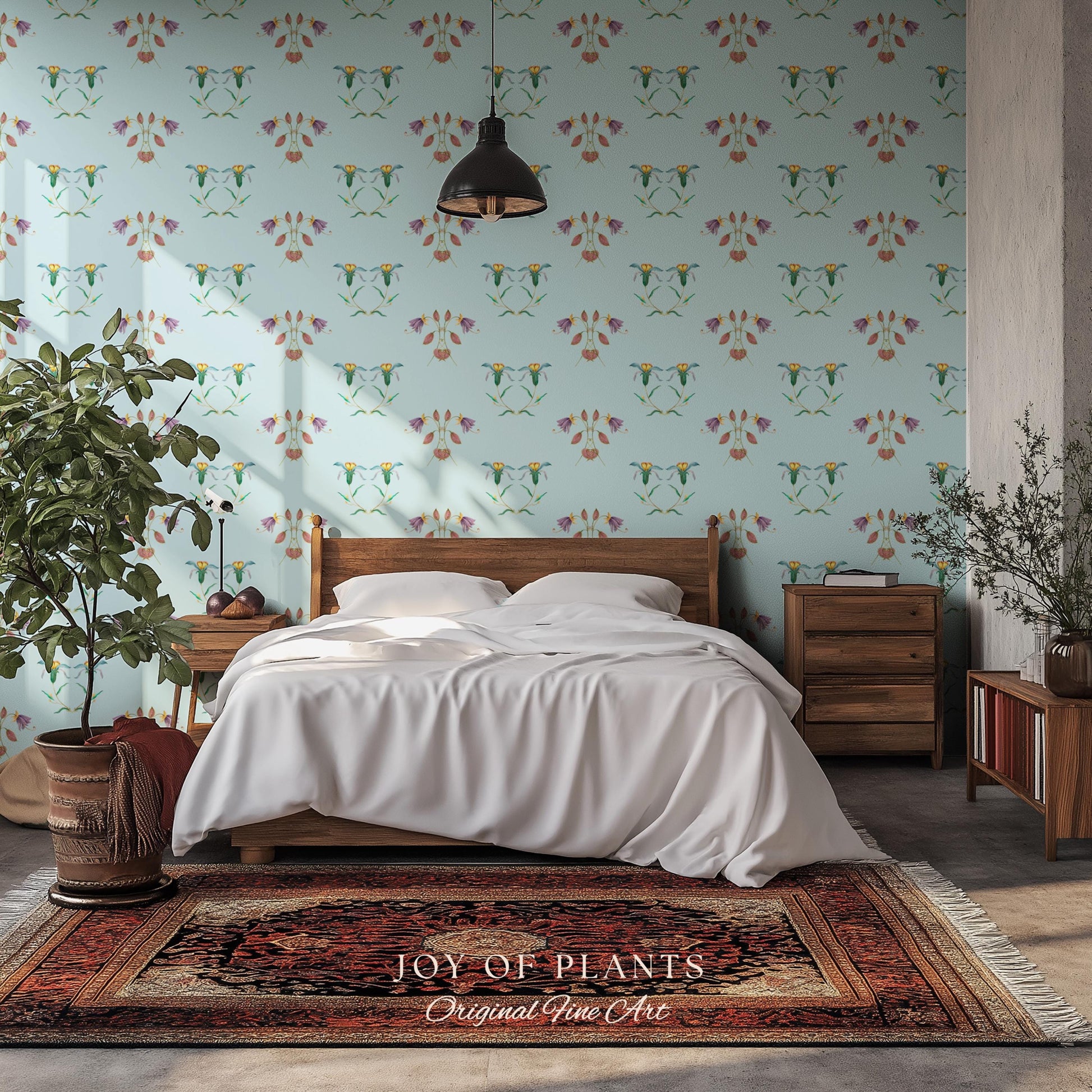 Delicate Florals Pastel Blue Wallpaper | Robin's Egg French Inspired Peel and Stick Wall Art Subtle Design Accent Renter Friendly Bedroom