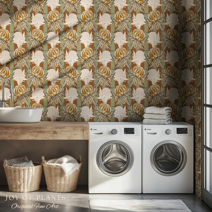 European Retro Mid-Century Wallpaper | Bold Florals Muted 70s Inspired Artistic Wall Design Peel and Stick Nostalgic Art Renter Friendly