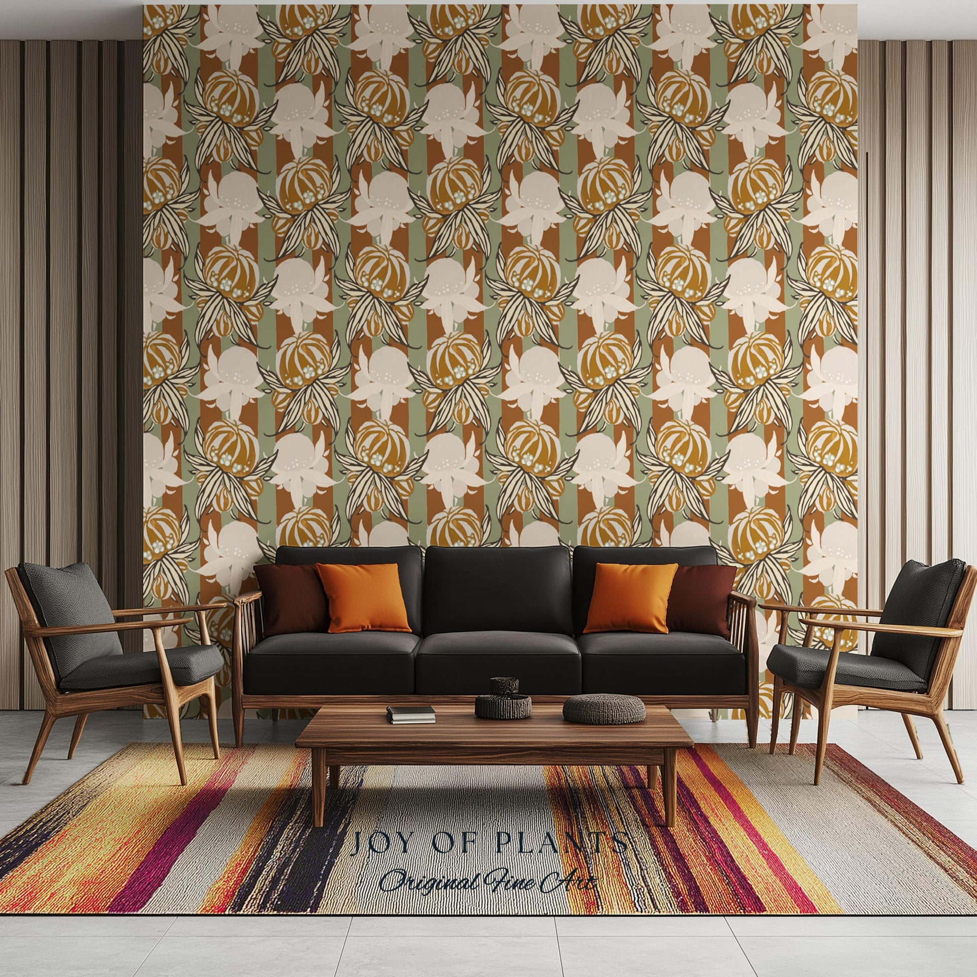 European Retro Mid-Century Wallpaper | Bold Florals Muted 70s Inspired Artistic Wall Design Peel and Stick Nostalgic Art Renter Friendly