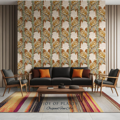 European Retro Mid-Century Wallpaper | Bold Florals Muted 70s Inspired Artistic Wall Design Peel and Stick Nostalgic Art Renter Friendly