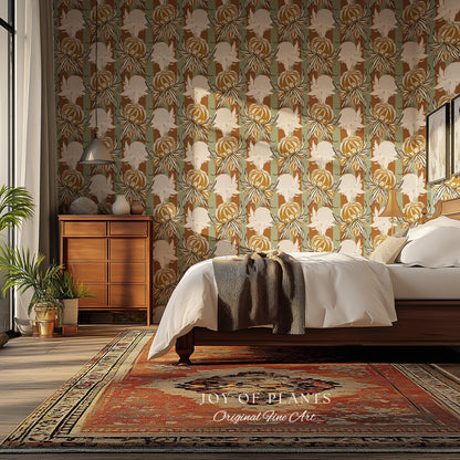 European Retro Mid-Century Wallpaper | Bold Florals Muted 70s Inspired Artistic Wall Design Peel and Stick Nostalgic Art Renter Friendly