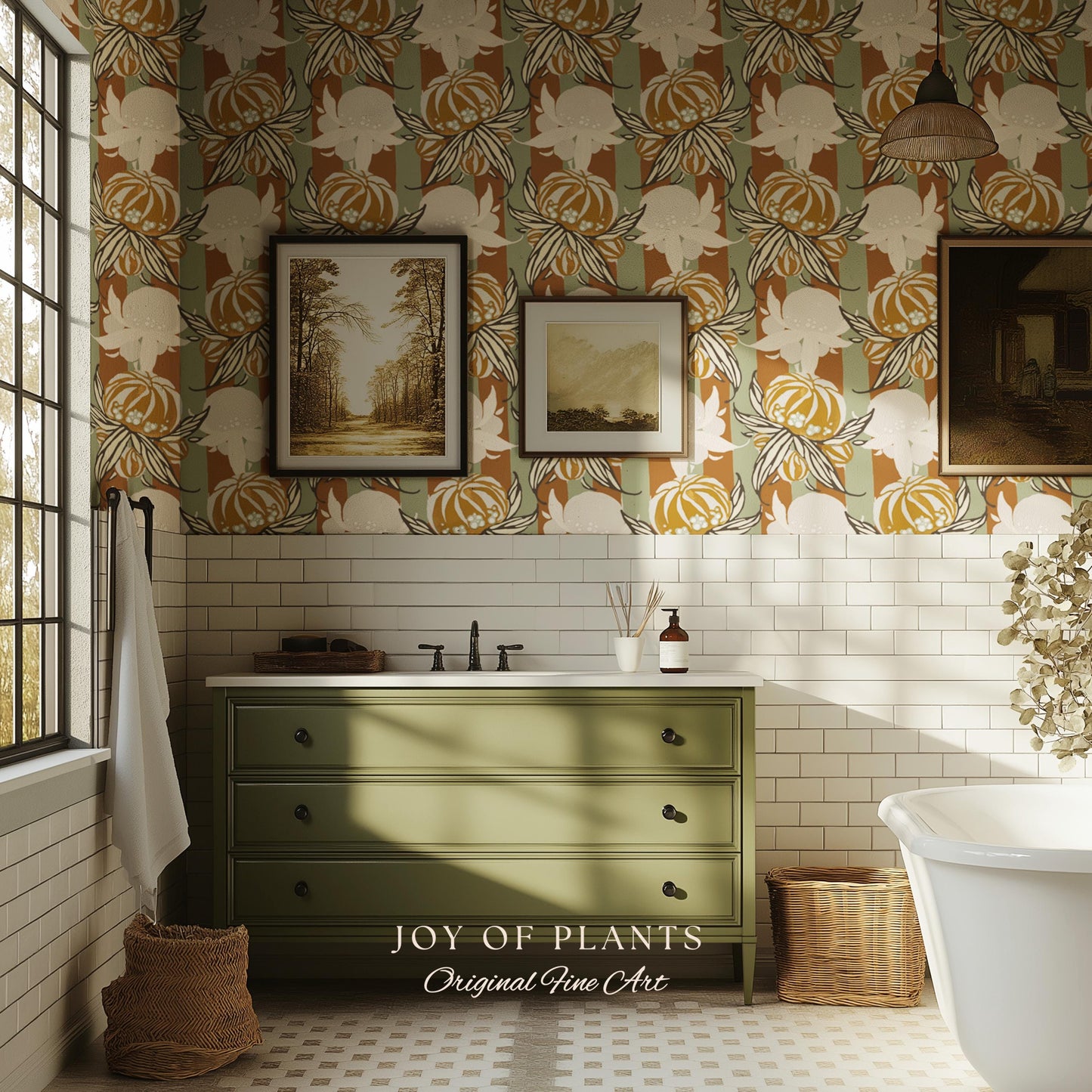 European Retro Mid-Century Wallpaper | Bold Florals Muted 70s Inspired Artistic Wall Design Peel and Stick Nostalgic Art Renter Friendly