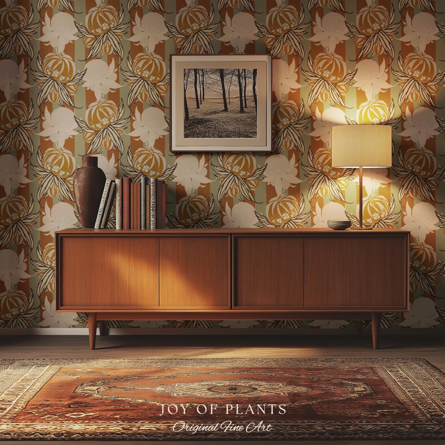 European Retro Mid-Century Wallpaper | Bold Florals Muted 70s Inspired Artistic Wall Design Peel and Stick Nostalgic Art Renter Friendly