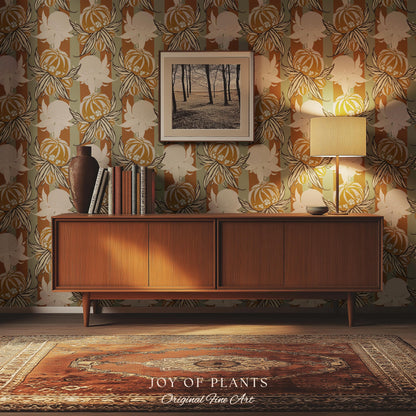 European Retro Mid-Century Wallpaper | Bold Florals Muted 70s Inspired Artistic Wall Design Peel and Stick Nostalgic Art Renter Friendly