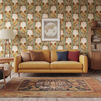 European Retro Mid-Century Wallpaper | Bold Florals Muted 70s Inspired Artistic Wall Design Peel and Stick Nostalgic Art Renter Friendly