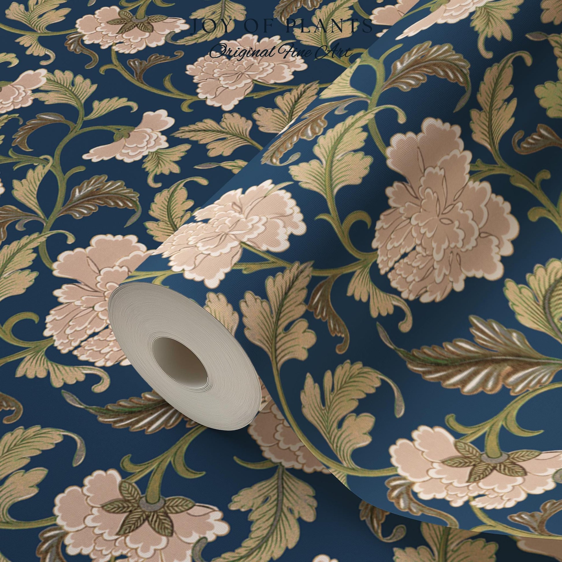 Refined Botanicals Bold Navy Wallpaper | Luxury Home Decor for Elegant Interiors Renter Friendly Accent Wall Heritage Inspired Statement Art