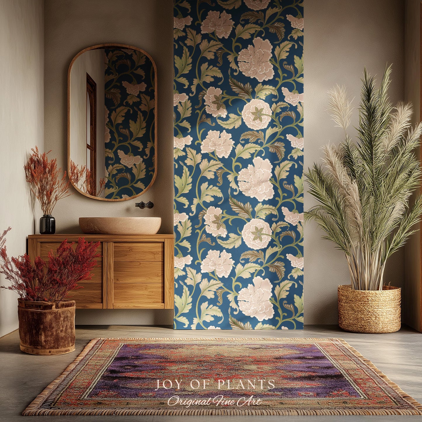 Refined Botanicals Bold Navy Wallpaper | Luxury Home Decor for Elegant Interiors Renter Friendly Accent Wall Heritage Inspired Statement Art