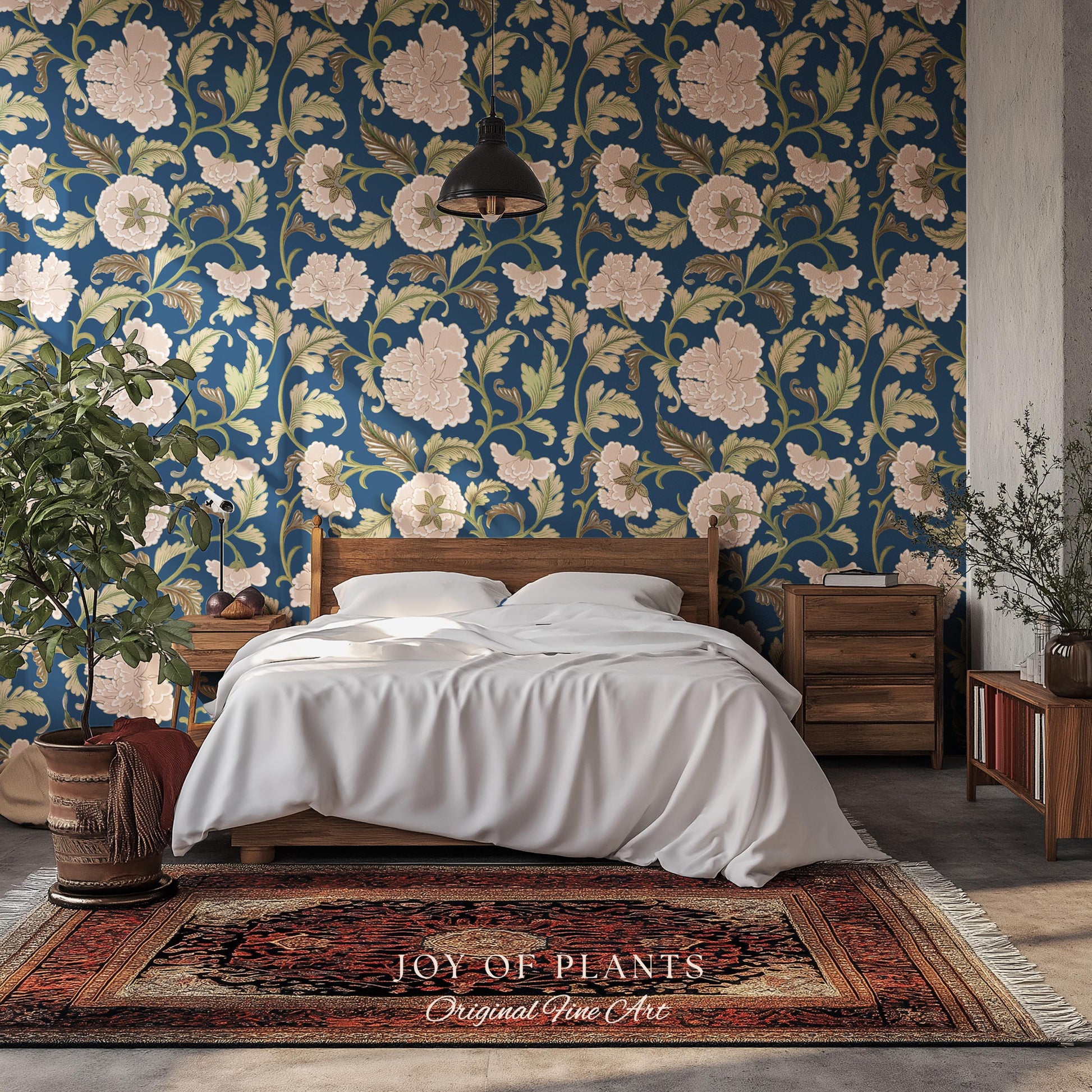 Refined Botanicals Bold Navy Wallpaper | Luxury Home Decor for Elegant Interiors Renter Friendly Accent Wall Heritage Inspired Statement Art