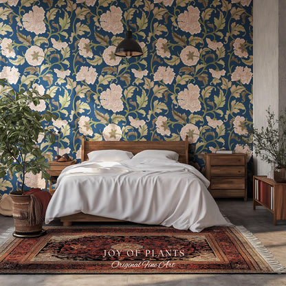 Refined Botanicals Bold Navy Wallpaper | Luxury Home Decor for Elegant Interiors Renter Friendly Accent Wall Heritage Inspired Statement Art