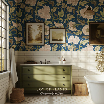 Refined Botanicals Bold Navy Wallpaper | Luxury Home Decor for Elegant Interiors Renter Friendly Accent Wall Heritage Inspired Statement Art