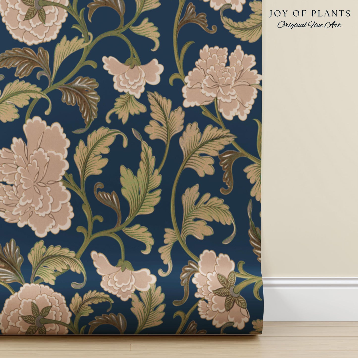 Refined Botanicals Bold Navy Wallpaper | Luxury Home Decor for Elegant Interiors Renter Friendly Accent Wall Heritage Inspired Statement Art