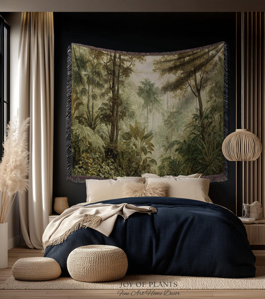 Conservatory Jungle Greenery Tapestry | Shadowy Botanical Naturalism Fine Art Nature Painterly Landscape Romantic Tropical Rainforest