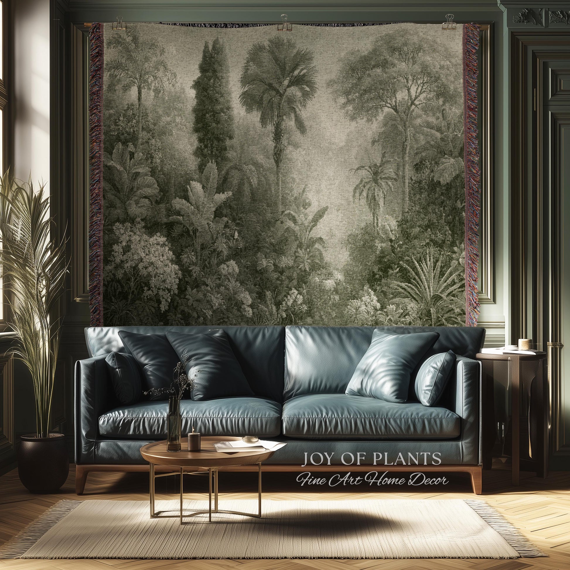 Heritage Botanical Rainforest Tapestry | Museum Textile Sage Green Romantic Woven Throw Blanket Victorian Jungle Wall Art Pastoral Trees