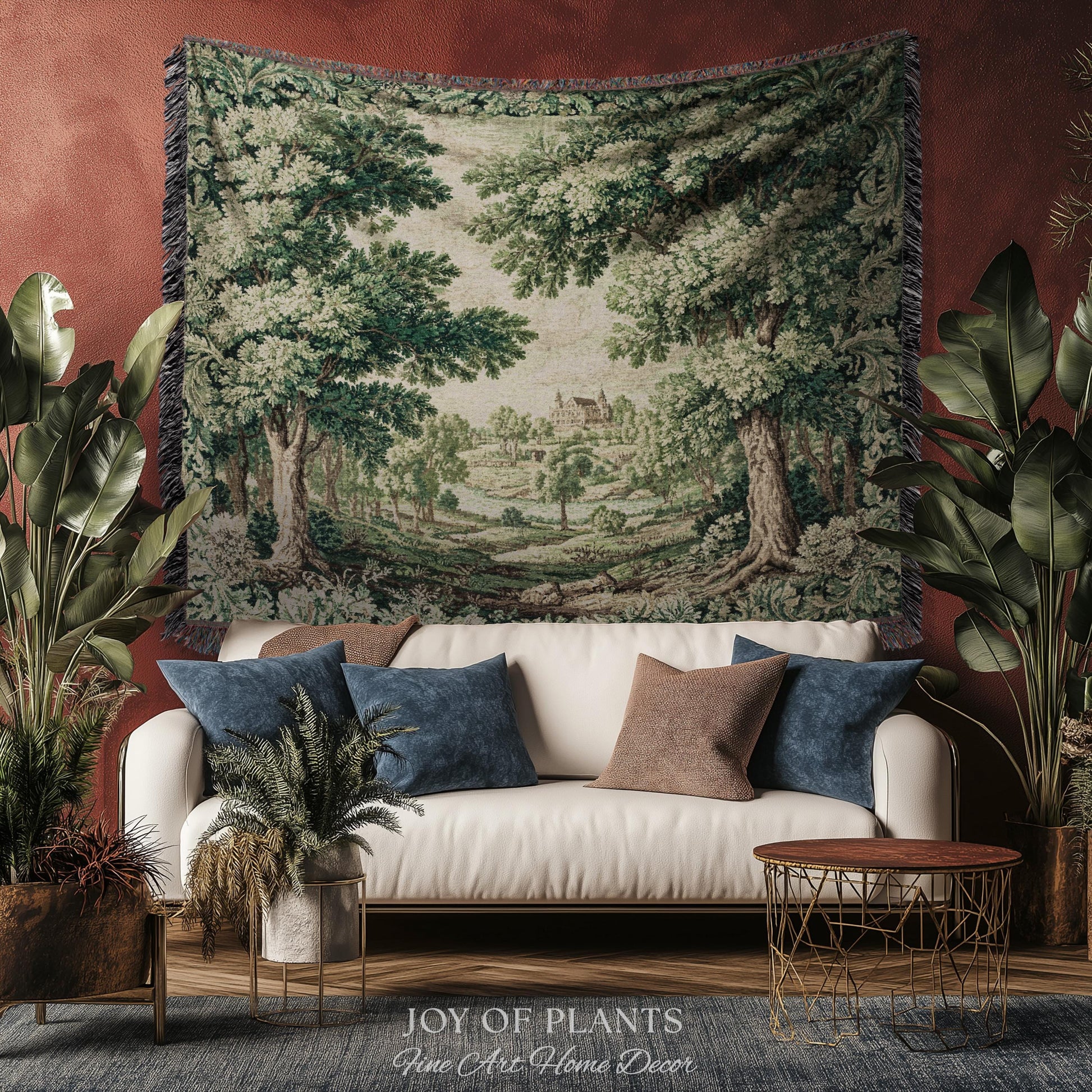 Elegant Garden Valley Pastoral Tapestry | Traditional Heritage Textile Old Master Style Verdure Refined Woven Wall Art Scenic Museum Estate