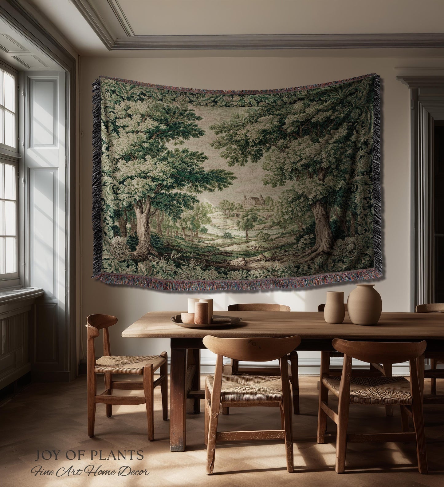 Elegant Garden Valley Pastoral Tapestry | Traditional Heritage Textile Old Master Style Verdure Refined Woven Wall Art Scenic Museum Estate