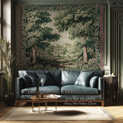 Elegant Garden Valley Pastoral Tapestry | Traditional Heritage Textile Old Master Style Verdure Refined Woven Wall Art Scenic Museum Estate